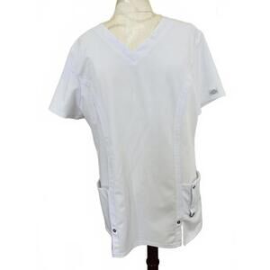 NWT Dickies Extreme Stretch Medical Scrub Top White V-Neck with Pockets Size Lg